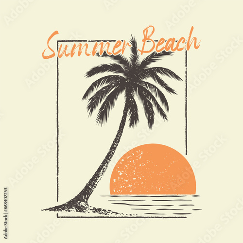 beach illustration sunset graphic palm tree design sunrise vintage tropical badge logo drawing