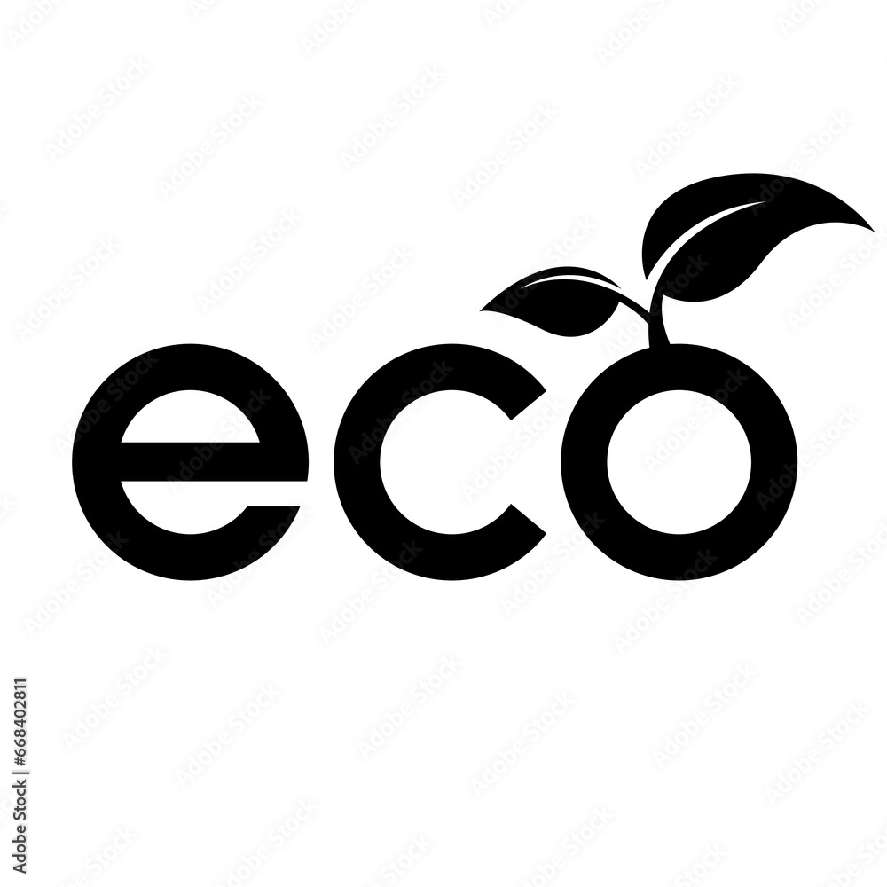 Eco Icon with Black Letters and 2 Leaves Eco Icon with Black Letters and 2 Leaves