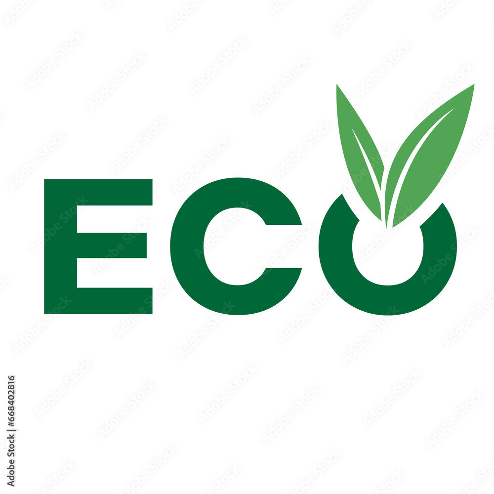 Eco Icon with Dark Green Capital Letters and V Shaped Leaves Eco Icon with Dark Green Capital Letters and V Shaped Leaves