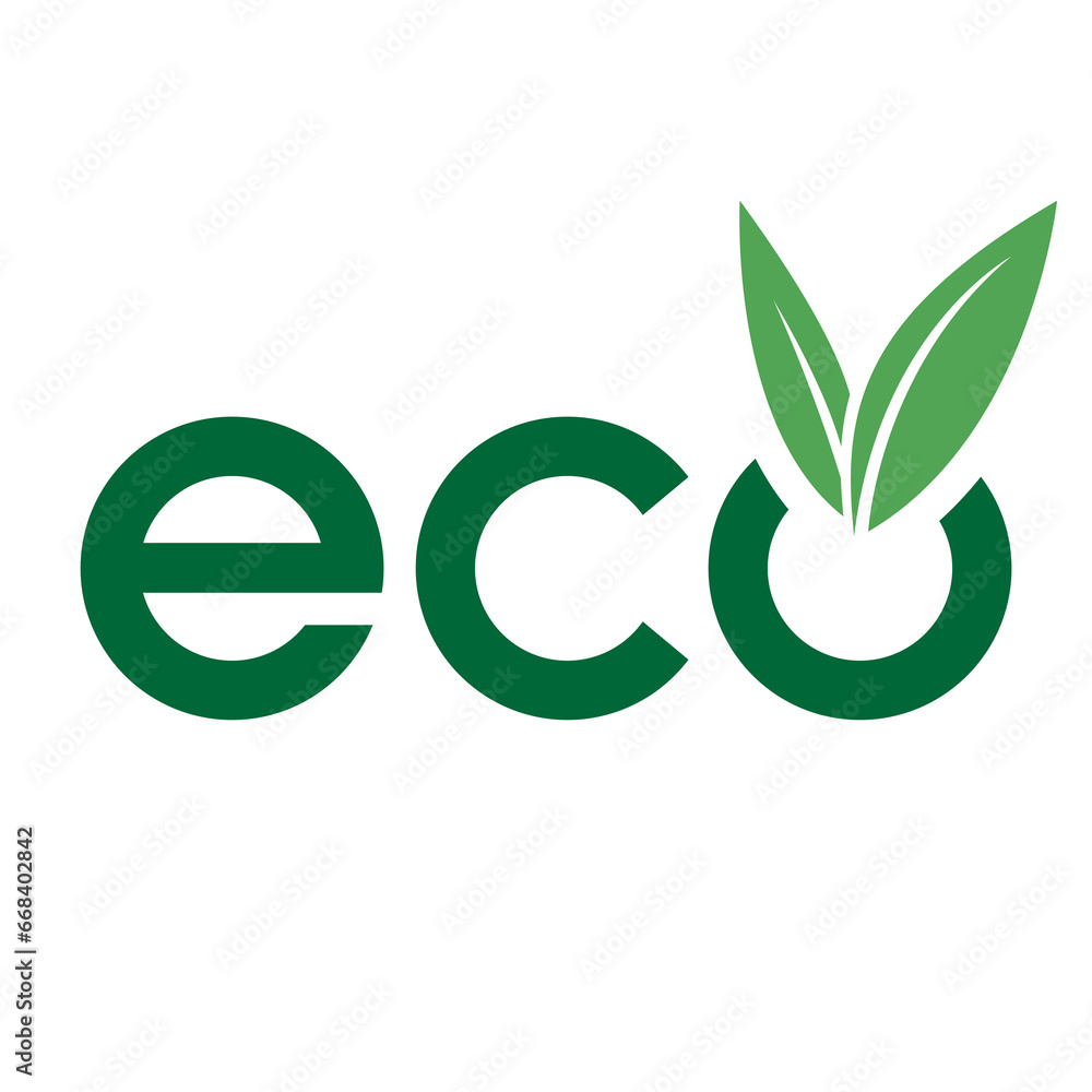 Eco Icon with Dark Green Lowercase Letters and V Shaped Leaves Eco Icon with Dark Green Lowercase Letters and V Shaped Leaves