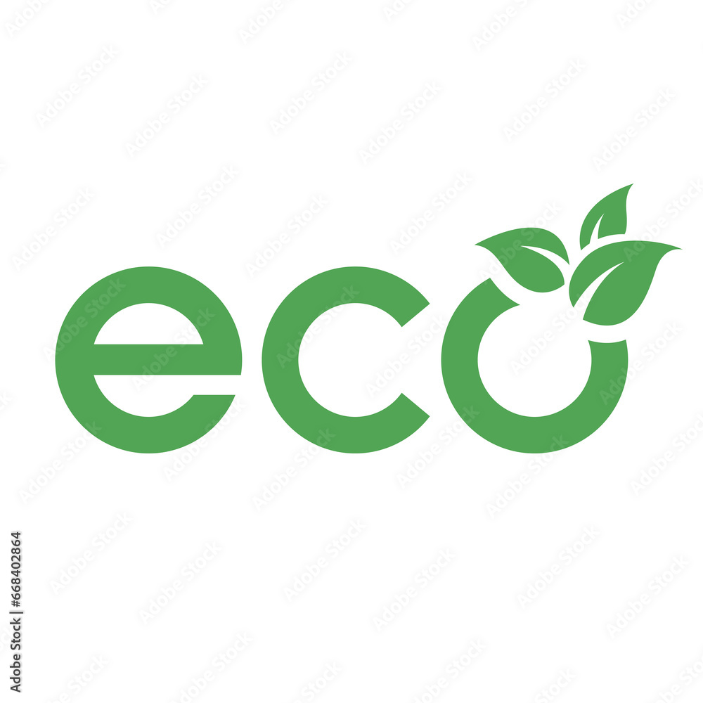 Eco Icon with Green Lowercase Letters and 3 Leaves Eco Icon with Green Lowercase Letters and 3 Leaves