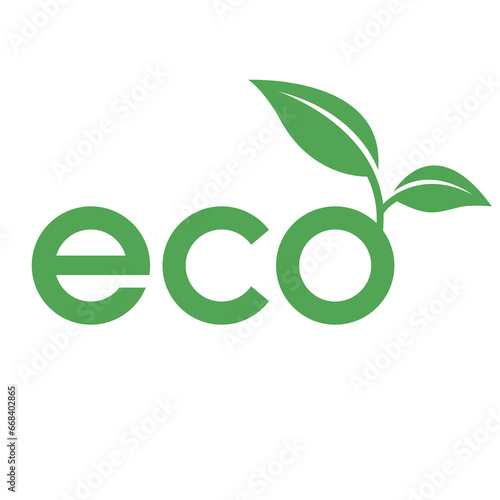 Eco Icon with Green Lowercase Letters and 2 Leaves