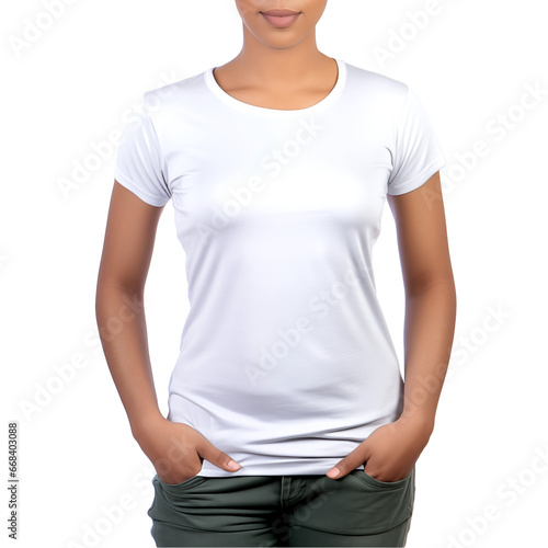 woman model wearing a blank casual t-shirt