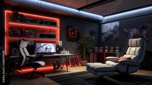 Gamer room setup with simple design and light colors © Orxan