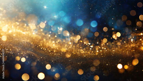 background of abstract glitter lights gold blue and black de focused © Mary