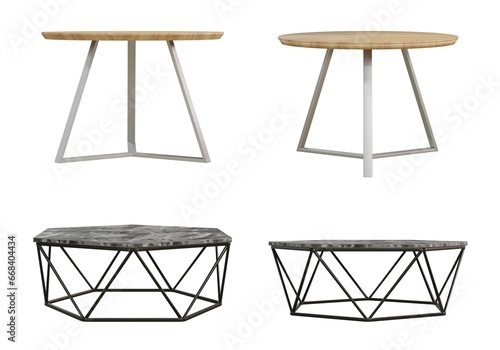 Set of table furniture on transparent background, 3d illustration. photo