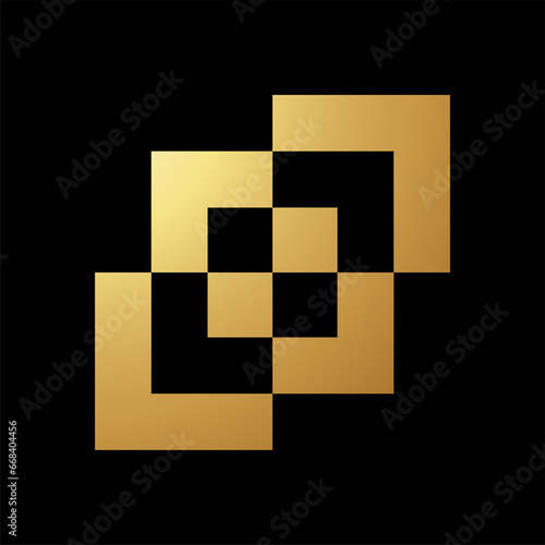 Gold Abstract Icon with Overlapping Square Shapes
