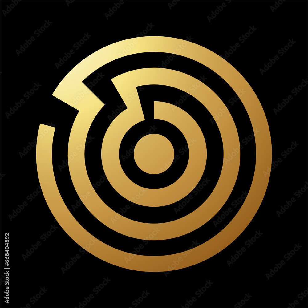 Gold Abstract Round Maze Shaped Icon with a Single Path Gold Abstract Round Maze Shaped Icon with a Single Path