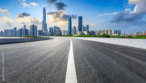 asphalt highway and city skyline with modern buildings scenery in guangzhou guangdong province china photo