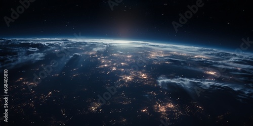 Stunning view of Earth from space featuring blue oceans, swirling clouds, and continents. Ideal for science and travel projects.