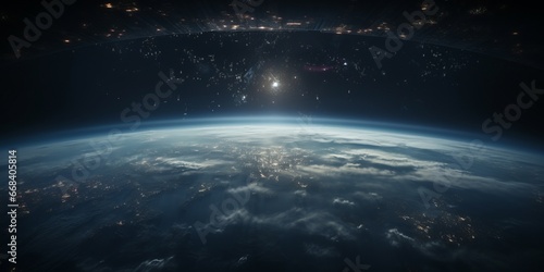 Captivating view of Earth from a space station window, showing continents, oceans, and clouds. Perfect for educational and space exploration themes.