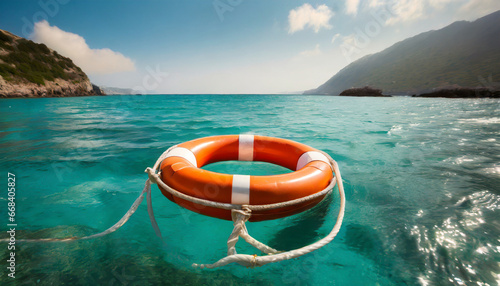 lifebuoy floating at sea generative ai photo