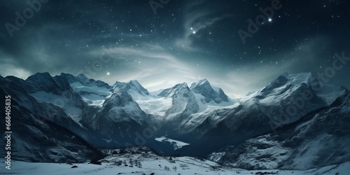 A mountain range set against the glowing Milky Way, evoking awe and wonder. Ideal for astronomy and adventure projects.