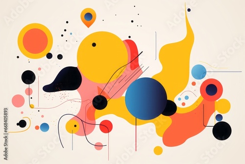 Abstract composition featuring a dynamic arrangement of colorful rounded shapes.