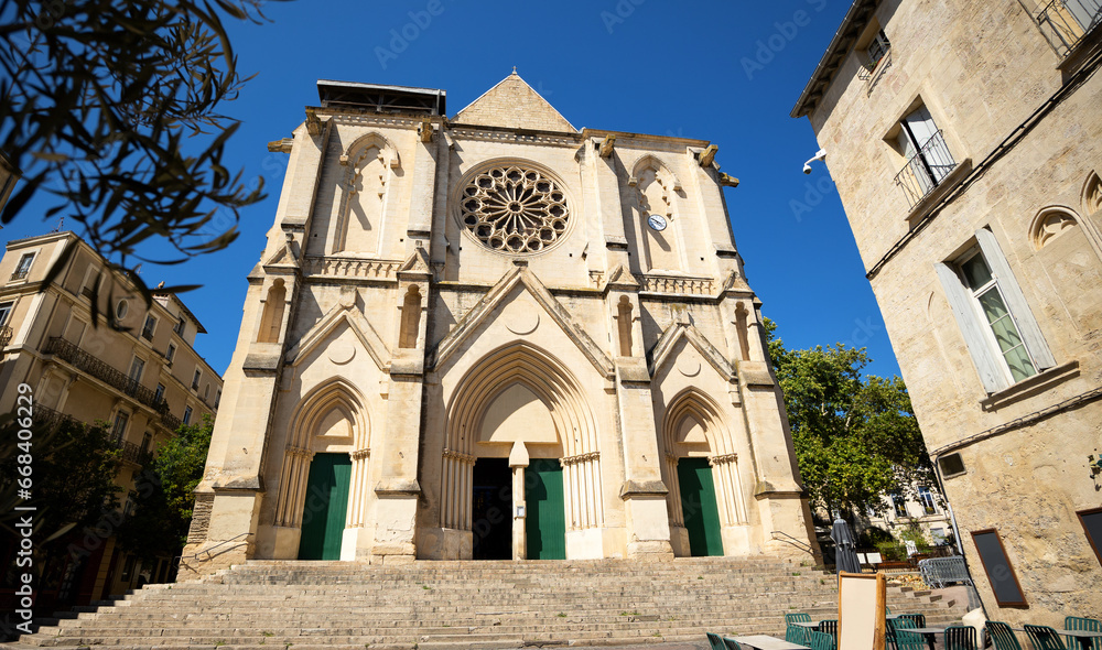 Close-up view of Saint Roch church in Montpellier, France built in neo-gothic style