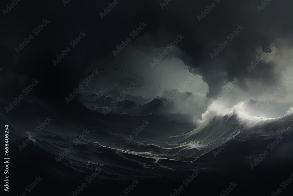  Dark, abstract representation of the ocean's depths, capturing the mystery of the sea. - obrazy, fototapety, plakaty 