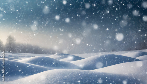 beautiful ultrawide background image of light snowfall falling over of snowdrifts © Mary