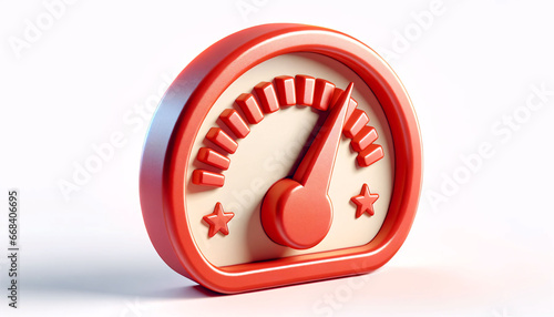  A 3D rendered cartoon-style speedometer icon in red. The arrow is pointing to the highest rating, symbolizing maximum performance photo