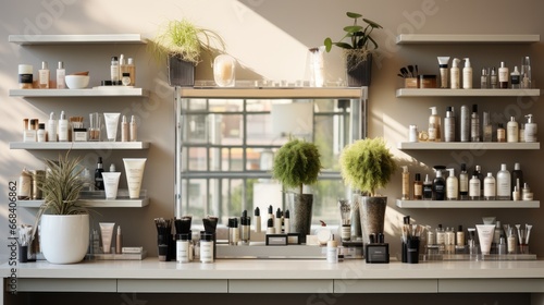Organized shelves and sparkling clean mirrors  enhancing aesthetics and functionality