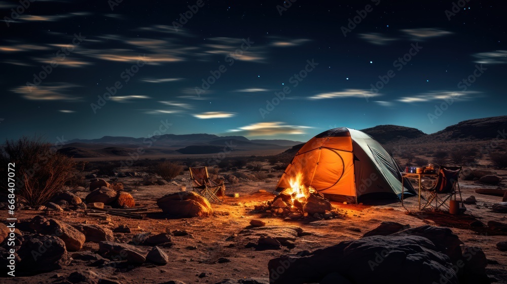 Experiencing the tranquility of a desert camp under a sky full of stars