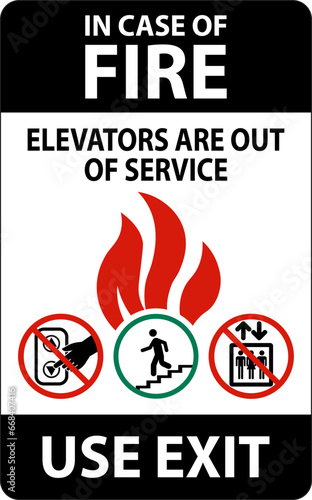 In Case Of Fire Sign: Use Exit, Elevators Are Out of Service