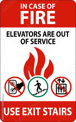 In Case Of Fire Sign Elevators Are Out of Service, Use Exit Stairs