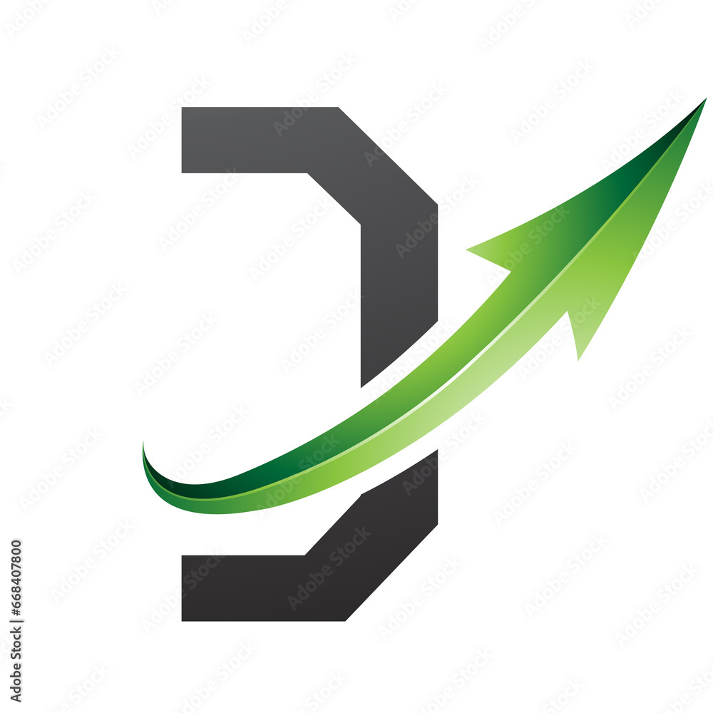 Green and Black Futuristic Letter D Icon with a Glossy Arrow Green and Black Futuristic Letter D Icon with a Glossy Arrow