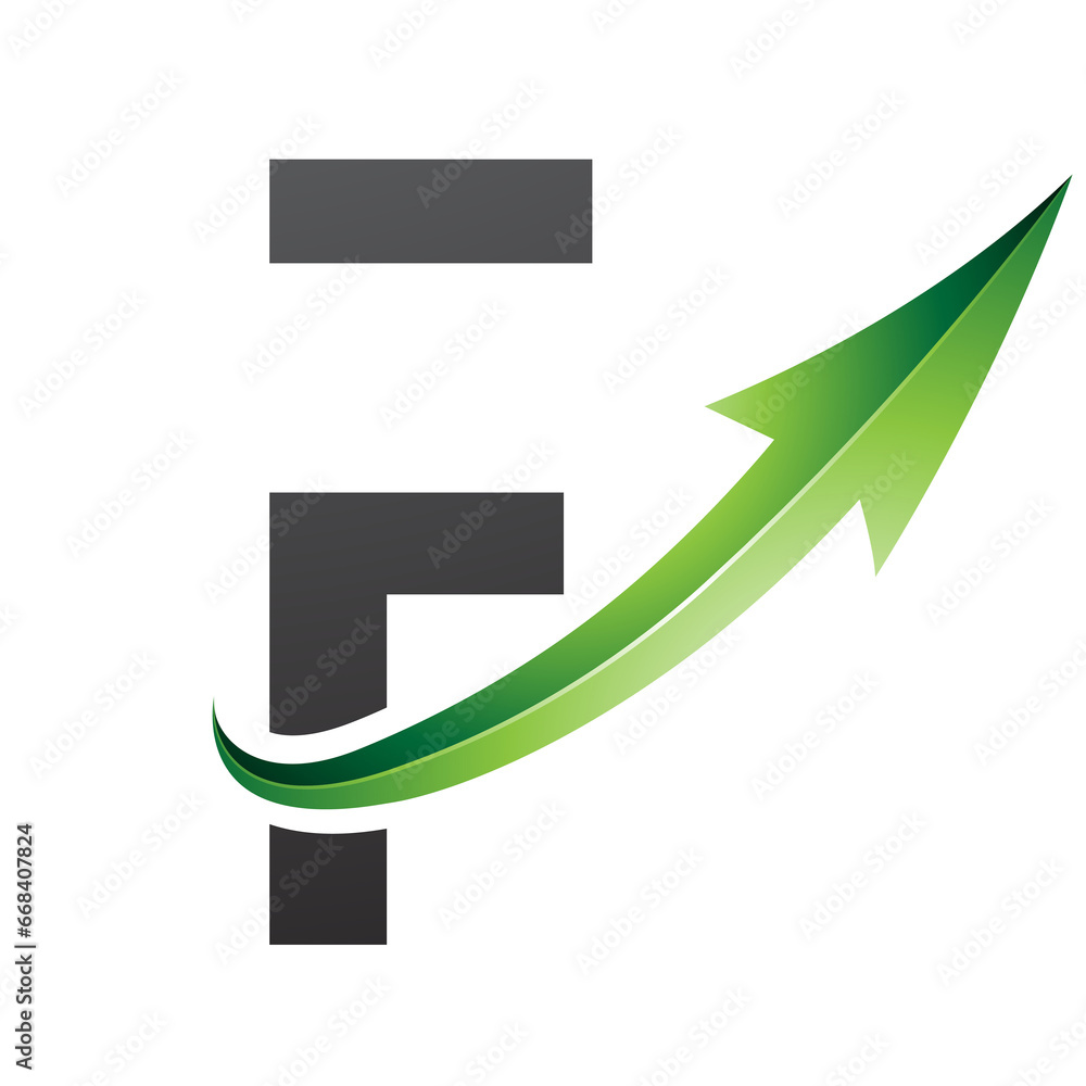 Green and Black Futuristic Letter F Icon with a Glossy Arrow Green and Black Futuristic Letter F Icon with a Glossy Arrow