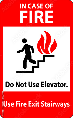 In Case Of Fire Sign Do Not Use Elevators, Use Exit Stairways