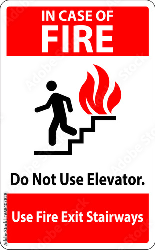 In Case Of Fire Sign Do Not Use Elevators, Use Exit Stairways