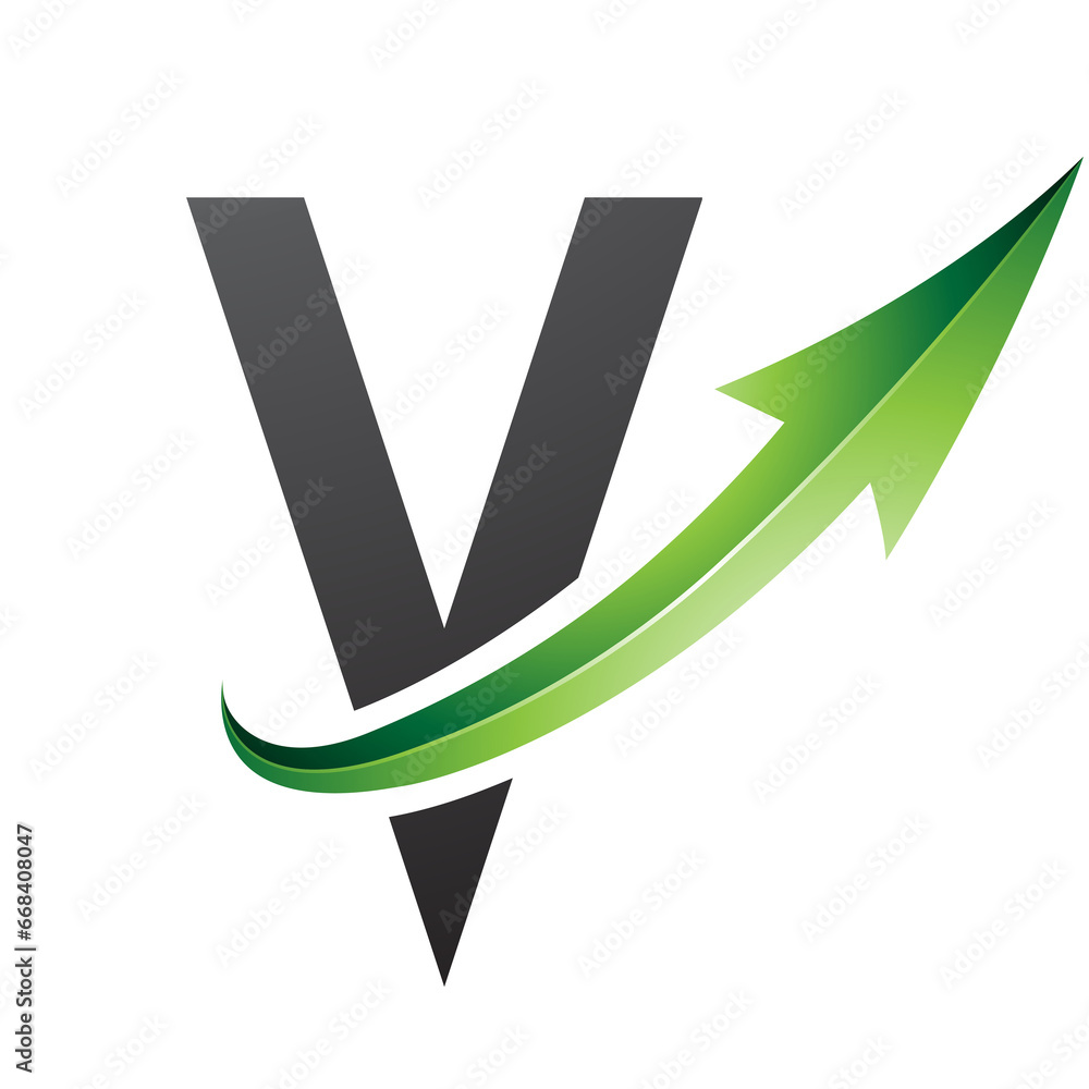 Green and Black Futuristic Letter V Icon with a Glossy Arrow Green and Black Futuristic Letter V Icon with a Glossy Arrow