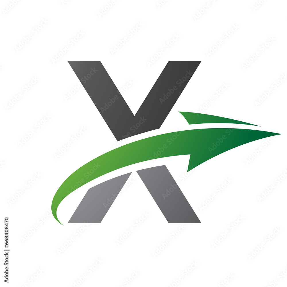 Obraz premium Green and Black Uppercase Letter X Icon with an Arrow