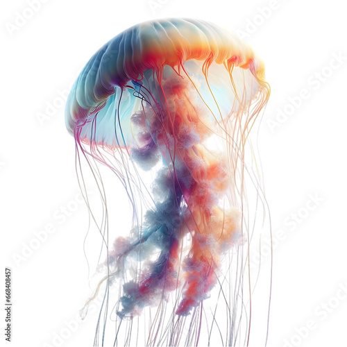 Jellyfish Illustration Art With a Transparent Background Generative AI.