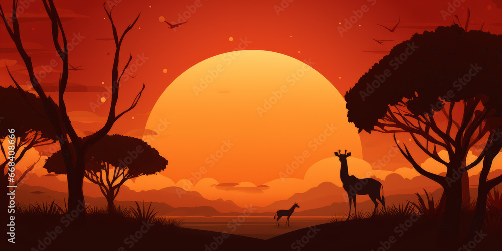 Abstract background illustration of animals on the African savannah.