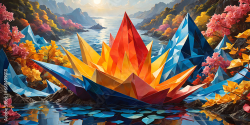 Origami papers landscapes are beautiful and creative paper art forms  abstract scenes of nature  such as forests  mountains  villages  towns  and rivers.  