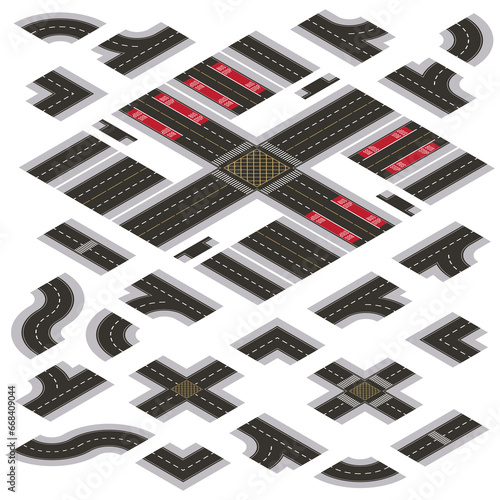 Isometric Dark Grey Main Street and Road Building Kit