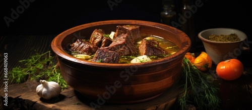Romanian beef soup with belly following traditional recipe