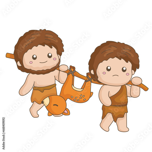 Ancient People Human Life Prehistoric Era Activity Past Cartoon Illustration Vector Clipart Sticker