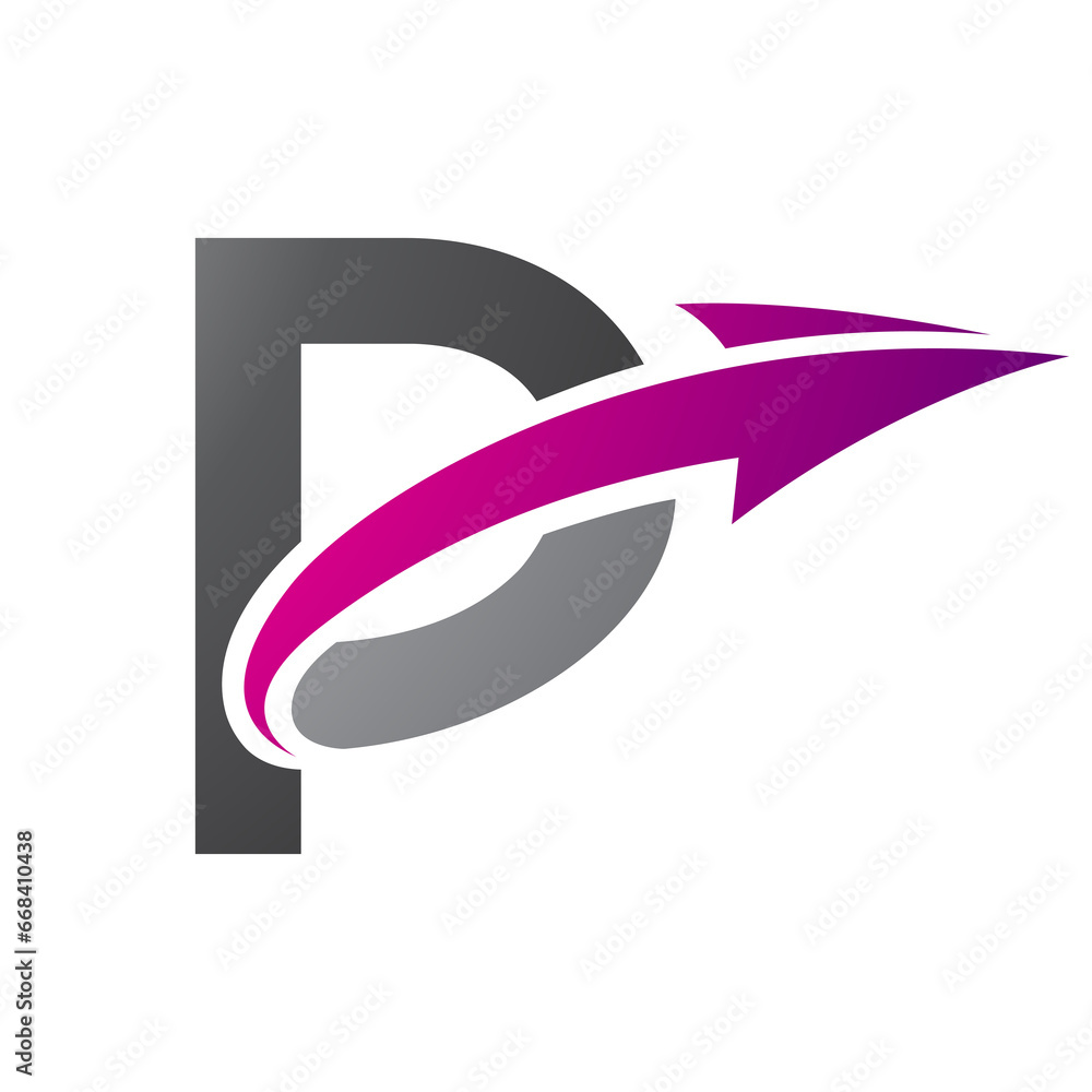 Magenta and Black Uppercase Letter P Icon with an Arrow Magenta and Black Uppercase Letter P Icon with an Arrow