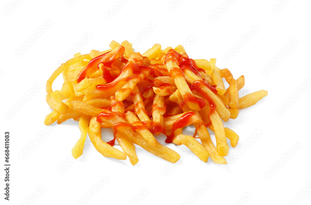 Fototapeta premium Tasty french fries with ketchup isolated on white