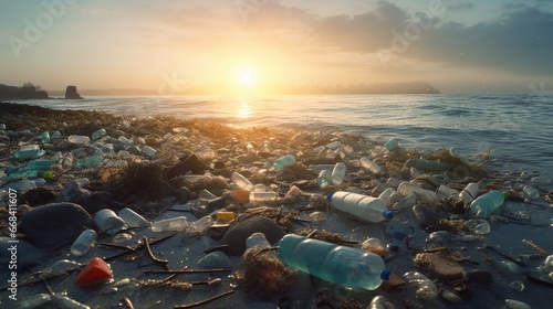 Save ocean. trash garbage at the beach and plastic bottles are difficult decompose prevent harm aquatic life. Earth, Environment, Greening planet, reduce global warming, Save world © pinkrabbit