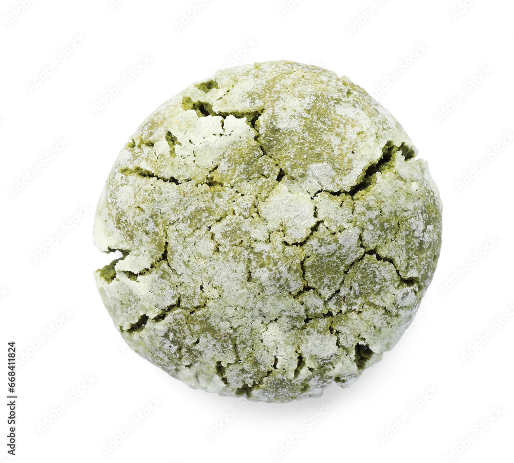Naklejka premium One tasty matcha cookie on white background, top view