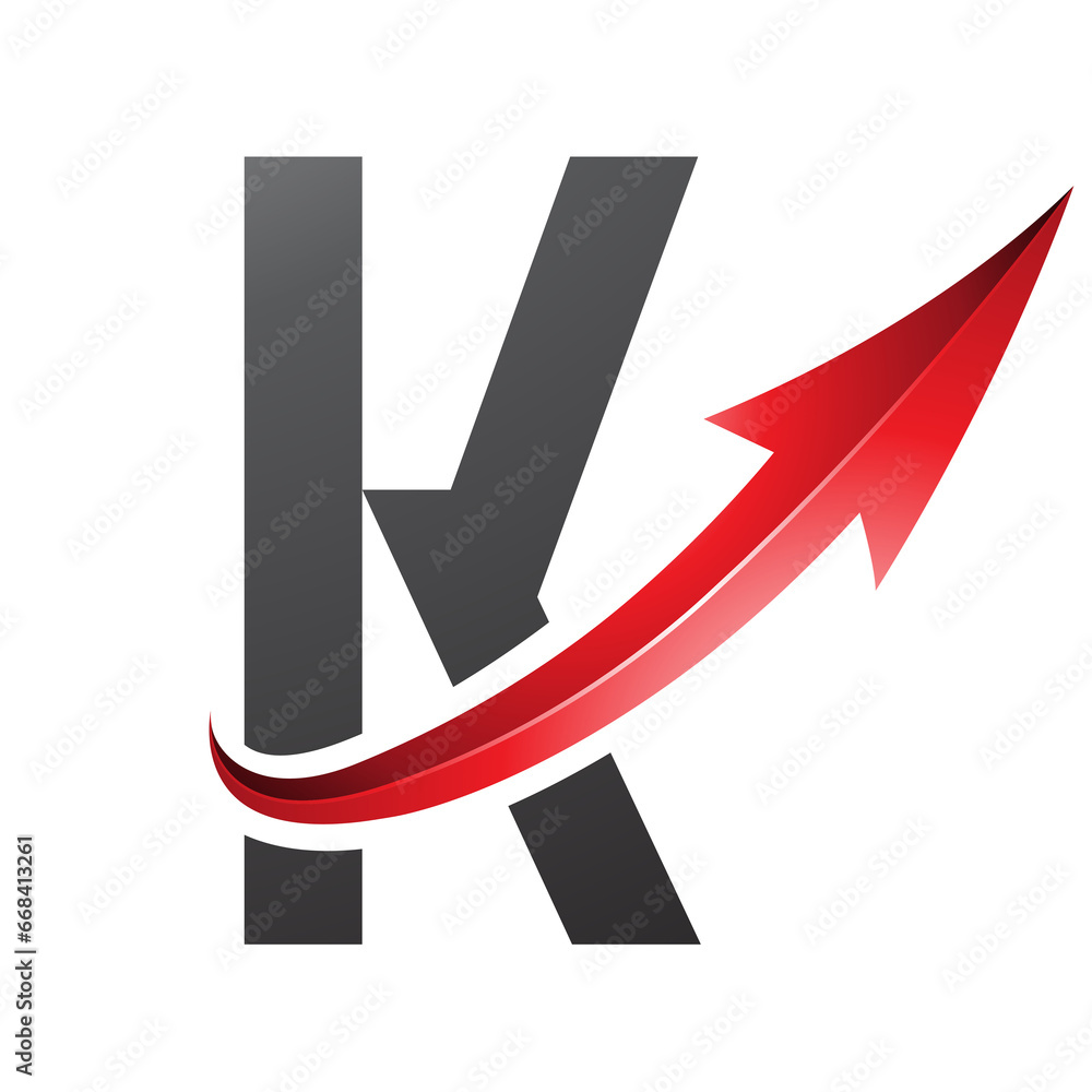 Red and Black Futuristic Letter K Icon with a Glossy Arrow