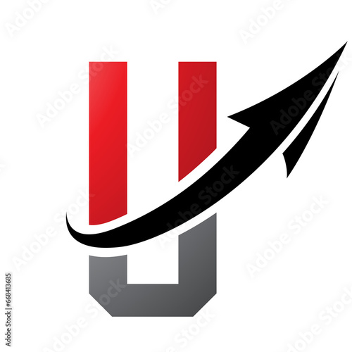 Red and Black Futuristic Letter U Icon with an Arrow
