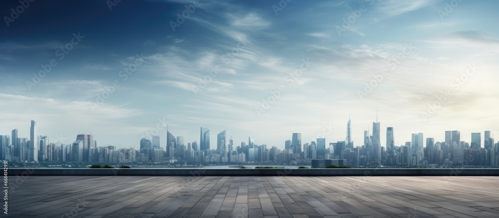 Urban landscape with vacant open space and skyline backdrop
