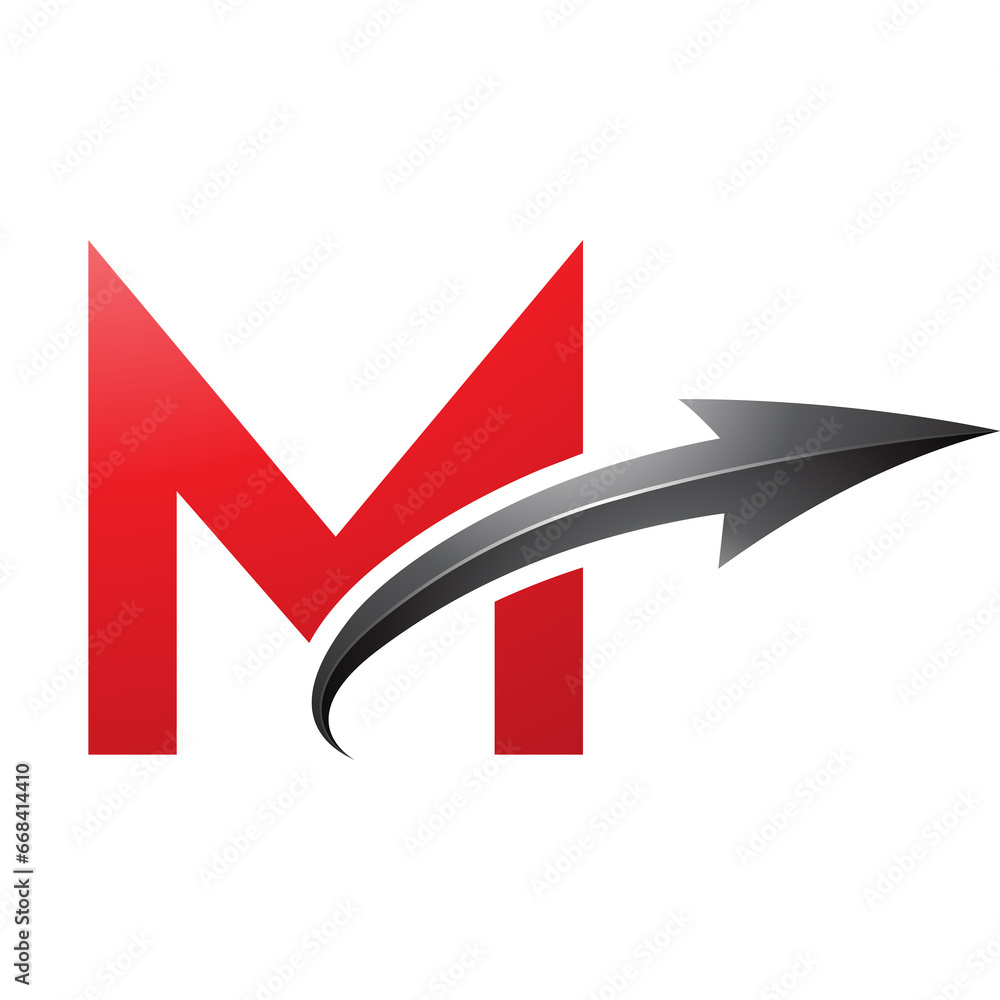 Red and Black Uppercase Letter M Icon with a Glossy Arrow Red and Black Uppercase Letter M Icon with a Glossy Arrow
