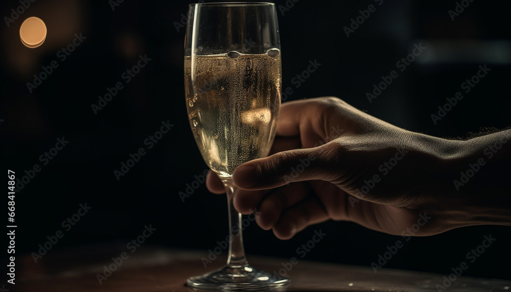 Men and women holding champagne flutes, celebrating at a party generated by AI
