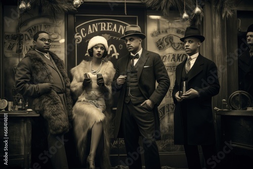 1920s speakeasy secretly promoting Black Friday deals. photo