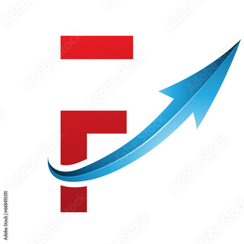 Red and Blue Futuristic Letter F Icon with a Glossy Arrow