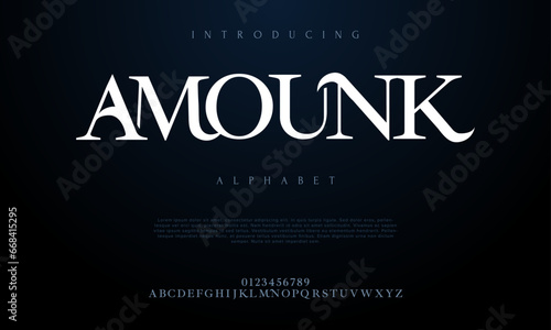 Amounk premium luxury elegant alphabet letters and numbers. Elegant wedding typography classic serif font decorative vintage retro. Creative vector illustration